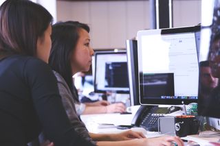 Woman working on a computer