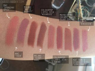 Nude lipstick swatches