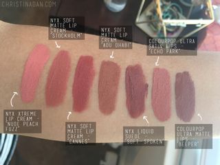 Liquid lipstick swatches